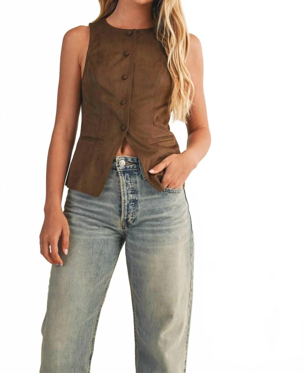 NEW MUSTARD SEED mira suede vest in chocolate